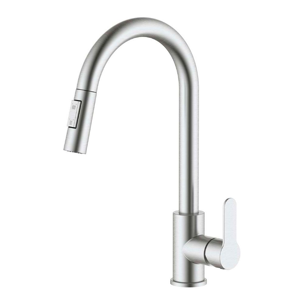 Torneira misturadora monocomando de cozinha de bica alta extraível prateado mate série miño