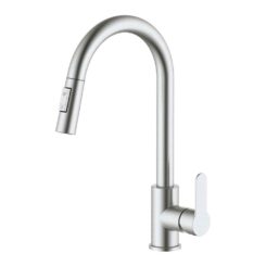 Torneira monocomando de cozinha série Miño com bica alta removível, prata fosca. dimensões: ø 54 x 220 x 410 mm