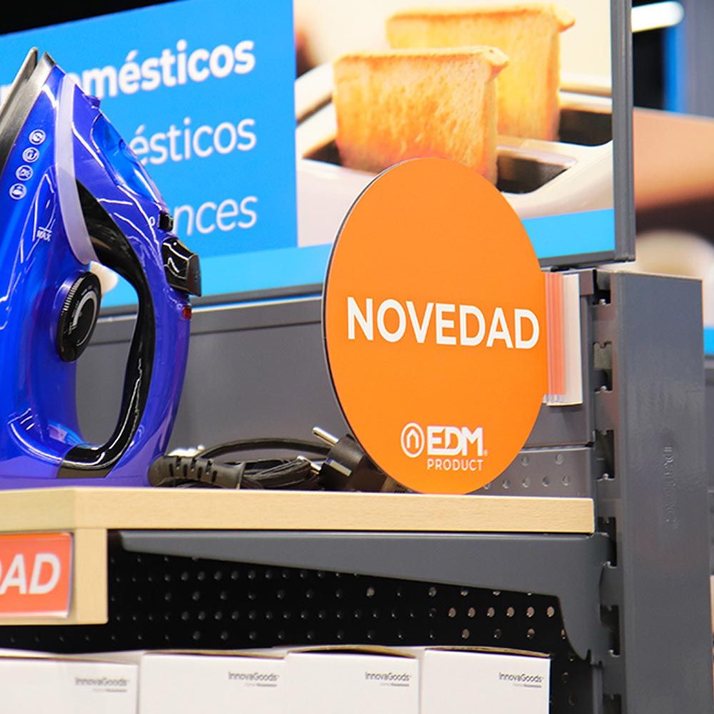 Display promoção módulo espanhol "novidad" EDM Ø20cm, contém suporte adesivo 02942
