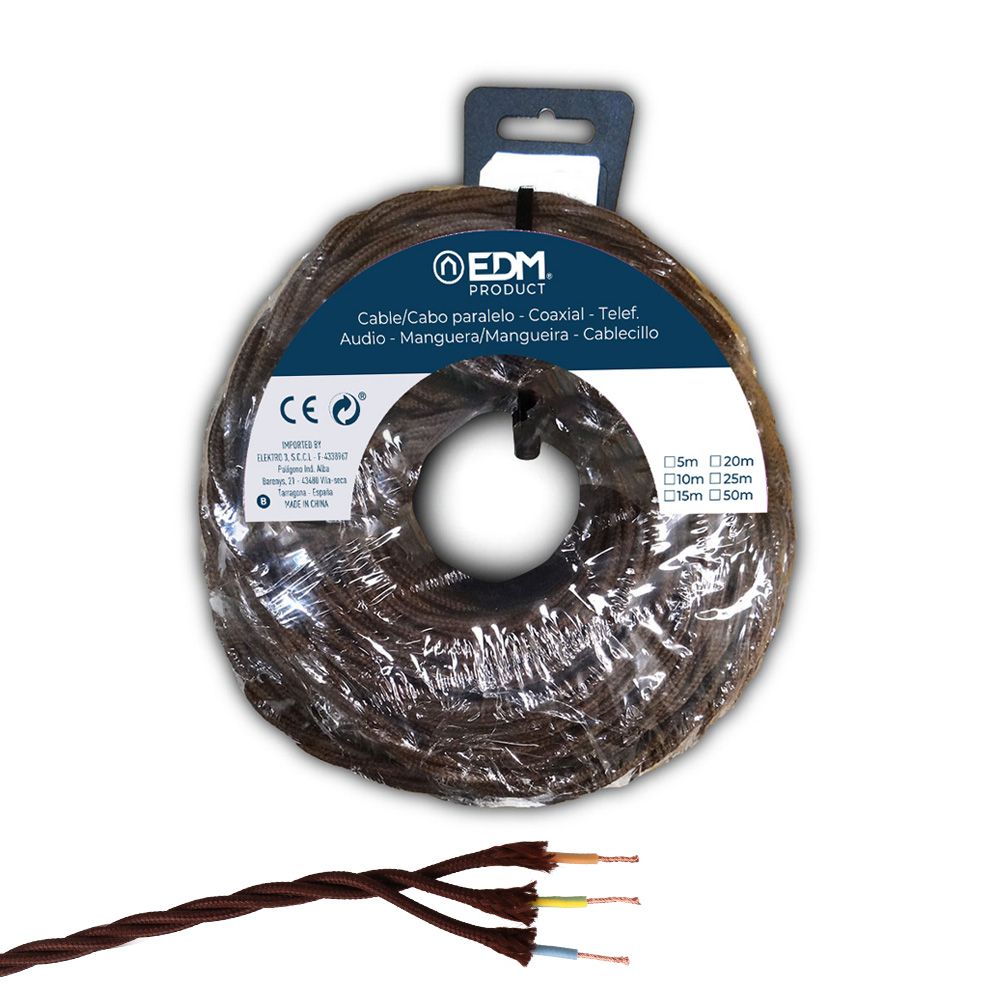 Carretel de cabo paralelo têxtil trançado H07V-k 3 g 2,50 mm² castanho, 5 m