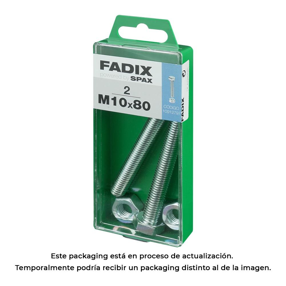Caixa m 2 unid. parafuso metrico CAB hex+porca zinco m 10x80mm fadix