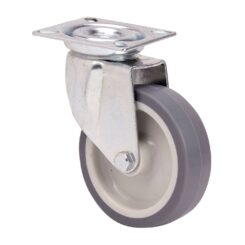 Roda giratória em borracha com placa e eixo liso, COR cinza, carga máx. 50 kg, ø 6 cm
