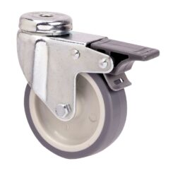 Roda giratória em borracha com furo, eixo liso e travão, COR cinza, máx. carga 50 kg, ø 6 cm