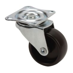 Roda giratória com placa e eixo liso, COR preta, carga máxima. 30 kg, ø 5 cm