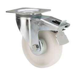Roda giratória polyamix com placa, eixo liso e travão, branca, carga máx. 150 kg, ø 10 cm