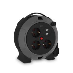 Carretel de cabo com 2 tomadas usb a, 3 tomadas schuko 2p+tt, 16 a, 230 v~, h05vv-f 3 g 1,5 mm², 5 m, preto/cinza