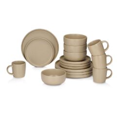 Talheres de cerâmica taupe de 16 peças