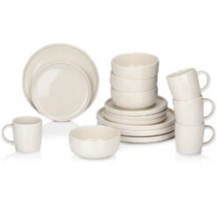 Louça de cerâmica creme de 16 peças