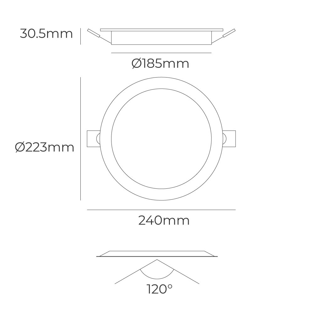 Downlight LED de encastrar, redondo, 18 W, 3CCT, 1820 LM, embelhecedor alumínio, Ø22,3 cm - Image 3