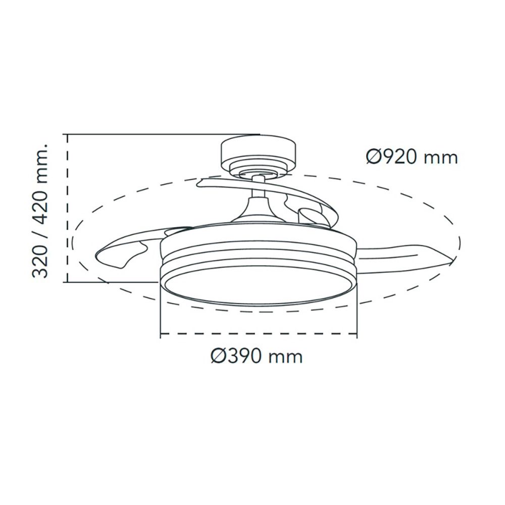 Ventoinha de teto LED 3 páss retráteis moss mini 46 W 5520 LM níquel, pás Ø92 cm, aplique Ø39 cm, altura 32 - 42 cm - Image 5