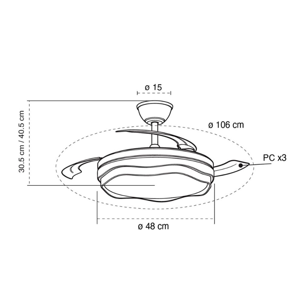 Ventilador de teto LED CCT, 3 pás retráteis 60 W, 6600 LM, branco, pás Ø106 cm, plafon Ø15 cm, altura 30,5 - 40,5 cm - Image 5