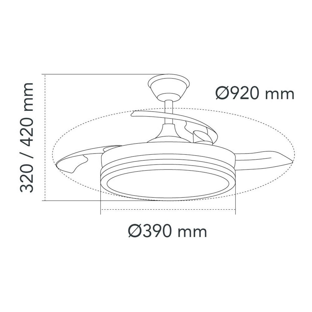 Ventilador teto, LED 3CCT, pás retrácteis, milky S ECO, 39 W, 3822 LM, branco, Ø92 cm, plafon Ø39 cm, altura 32 - 42 cm - Image 5