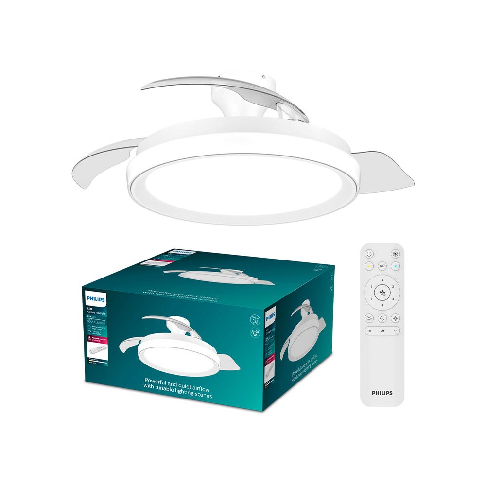 Ventilador de teto com pás retráteis, LED 3 CCT, DC 28 W + 35 W, modelo bliss, branco, Ø106 cm - Image 2