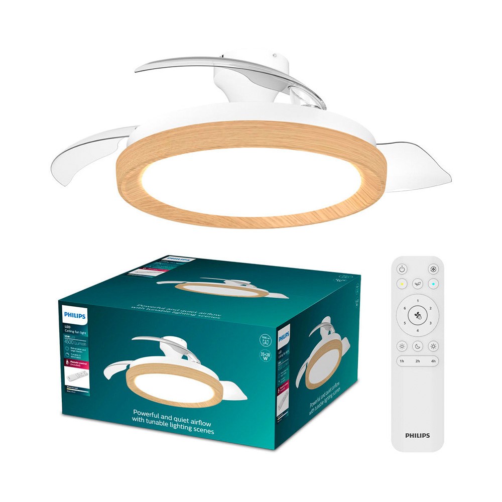 Ventilador de teto com pás retráteis, LED 3 CCT, motor DC 28 W + LED 35 W, modelo bliss, branco / dourado, Ø106 cm - Image 2