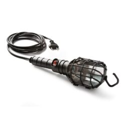 Lámpara portátil con pantalla 60 w 250 v e27, mango de goma negro, cable 5 m, interruptor y gancho, en bolsa