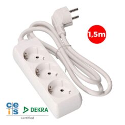 Base múltipla, 3 bases schuko 2P+E, cabo de 1,5 m H05VV-F 3G1,5 mm² 16A 250V~ 3680 W, branca