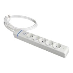 Tomada múltipla, 5 tomadas 2p+t, com interruptor + protetor, cabo de 1,5 m h05vv-f 3g1,5 mm², 16a 250v~, branco