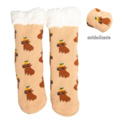 Meias capivara estampadas e antiderrapantes com forro de pelo suave e quentinho, tamanho 30-35