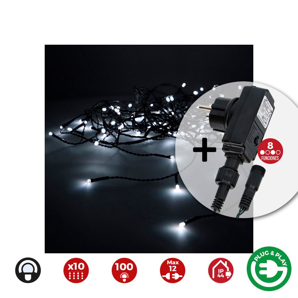 Cortina com programador easy-connect 10 tiras 100 leds branco frio IP44 2x1m
