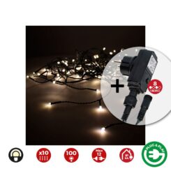 Cortina com programador easy-connect 10 tiras 100 leds branco quente IP44 2x1m