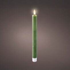 Vela de cera LED verde, acabamento rústico, ø2,20 x 24,50 cm, embalagem de 2 unidades