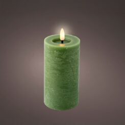 Vela de cera LED, cor verde, acabamento rústico, ø7 x 15 cm