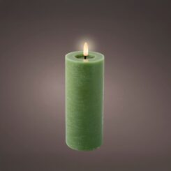 Vela de cera LED, cor verde, acabamento rústico, ø7 x 19 cm