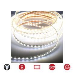 Tira LED 50m. 60 leds/m 4,2W/m branco frio 6.400K, IP44, 220-240V (USO interior-exterior) 12mm grossor EDM