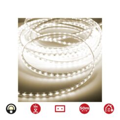Tira LED 50m. 60 leds/m 4,2W/m branco quente 3.200K, IP44, 220-240V (USO interior-exterior) EDM