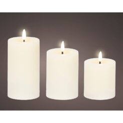 Vela de cera LED branca ø7 cm com diferentes alturas, 3 peças