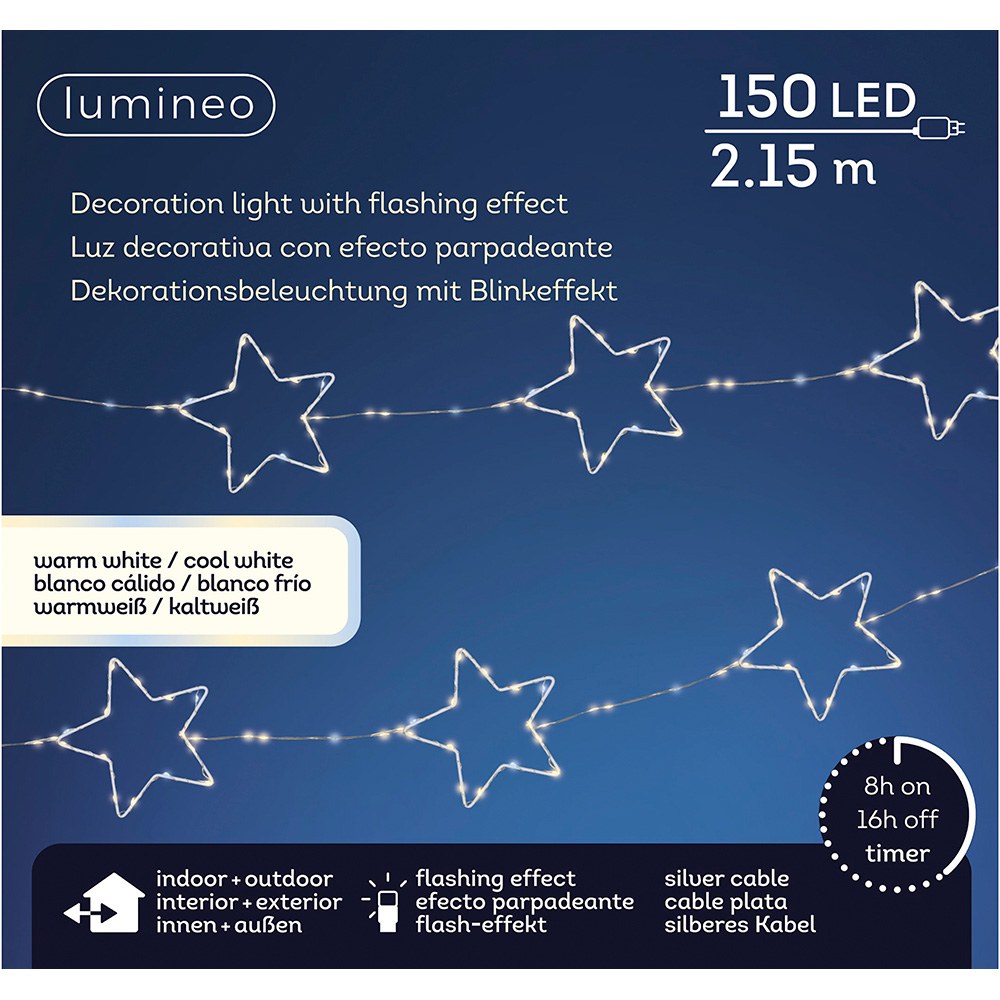 Cordão de luzes LED para exterior com estrelas, LUZ quente, intermitente, 150 leds, cabo prateado, 2,15 m - Image 2