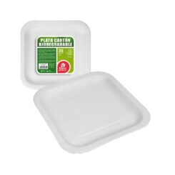 Pratos de papelão quadrados brancos 20 x 20 x 3 cm, 25 peças