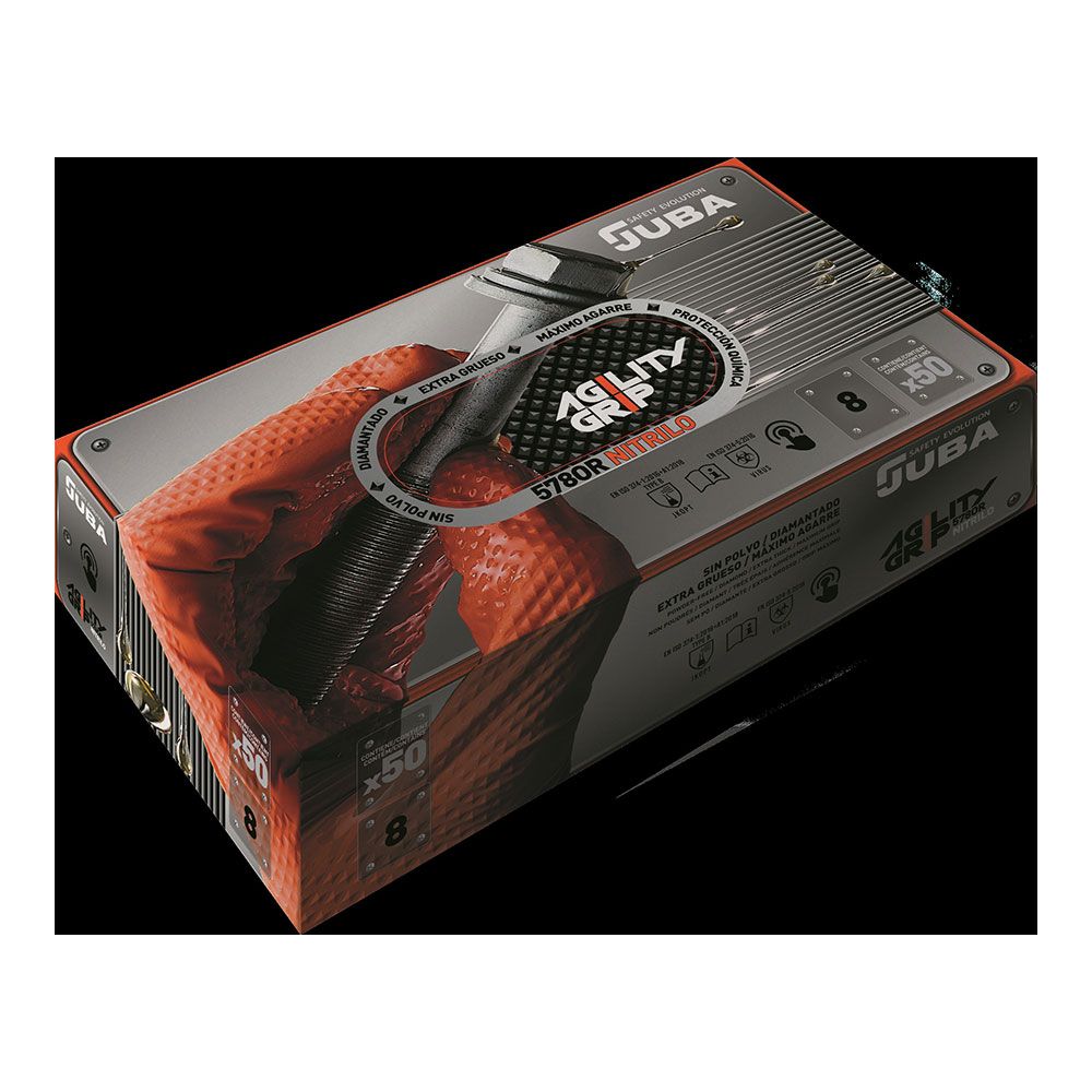 Luva de nitrilo, sem pó, descartável, com padrão de diamante, laranja, T-9, caixa 50 UDS - Image 2