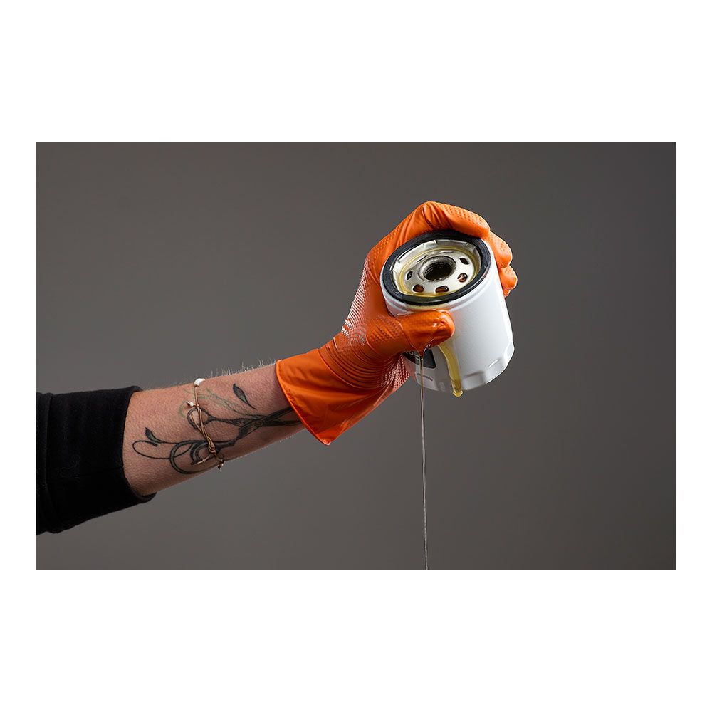 Luva de nitrilo, sem pó, descartável, com padrão de diamante, laranja, T-9, caixa 50 UDS - Image 3