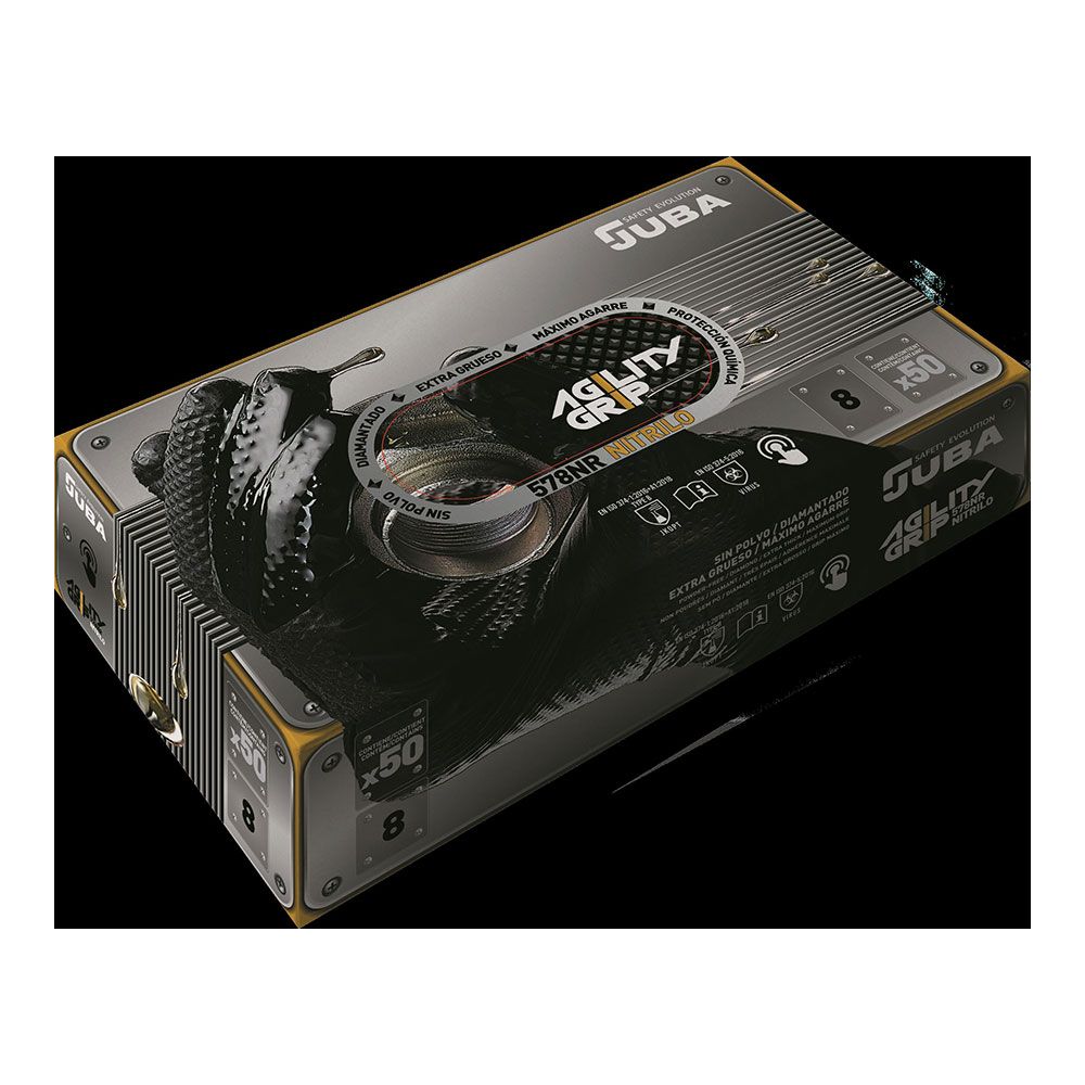 Luva de nitrilo, sem pó, descartável, com padrão de diamante, preta, T-11, caixa 50 UDS - Image 2