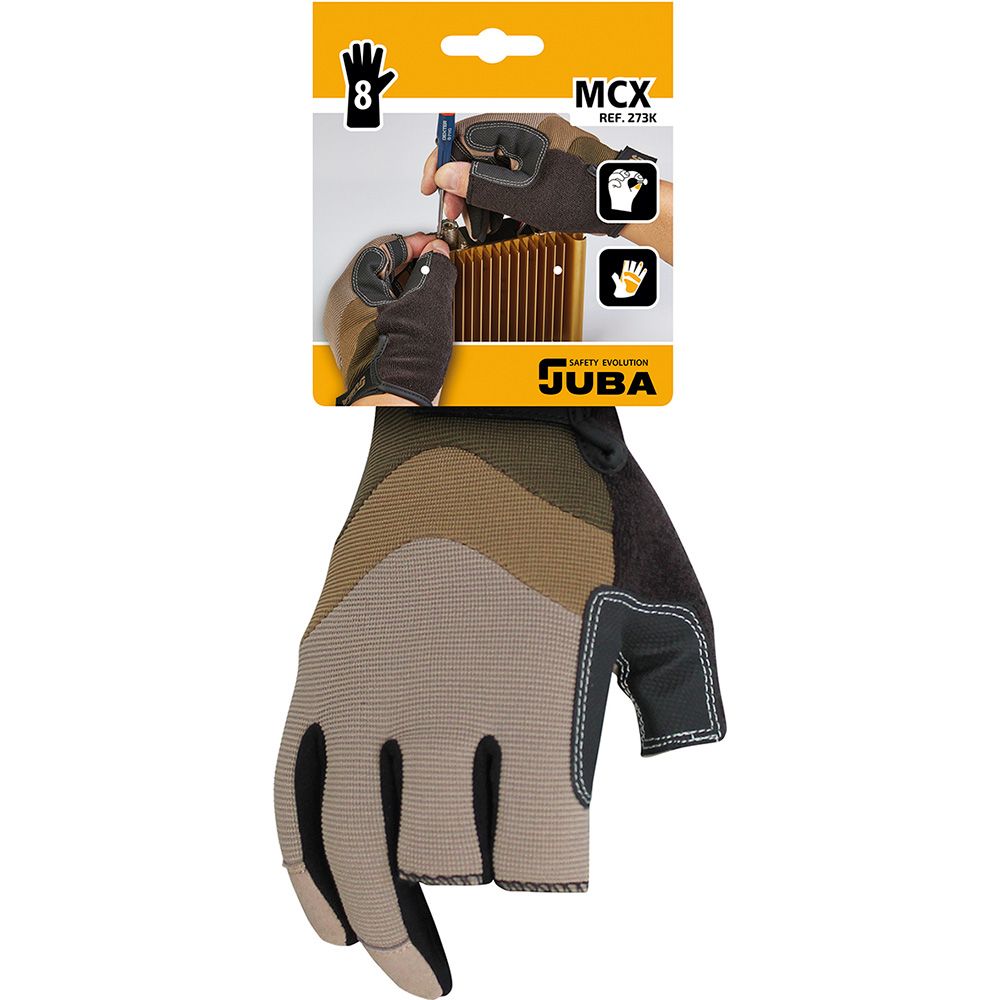 JUBA Luva de couro sintético/elastano, 3 dedos abertos, tátil, t-10
