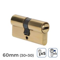 Cilindro latão 60 mm (30+30 mm) largura da came R15 com 5 chaves de segurança incluidas