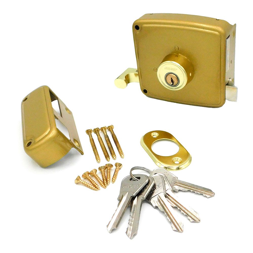 Fechadura de sobreposição CRS02 esquerda 40 x 80 mm pintada em dourado - Image 2