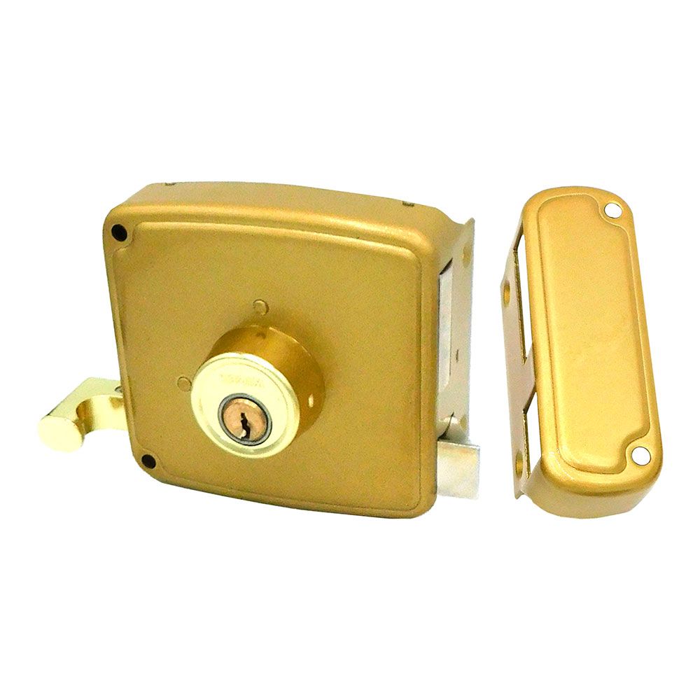 Fechadura de sobreposição CRS02 esquerda 60 x 120 mm pintada em dourado