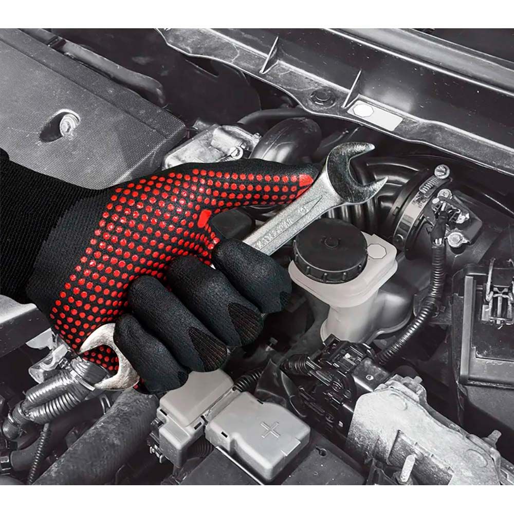 Luvas de nylon/lycra com palma de nitrilo foam/pontos, agility® dots, preta e vermelha, T-8 M - Image 3