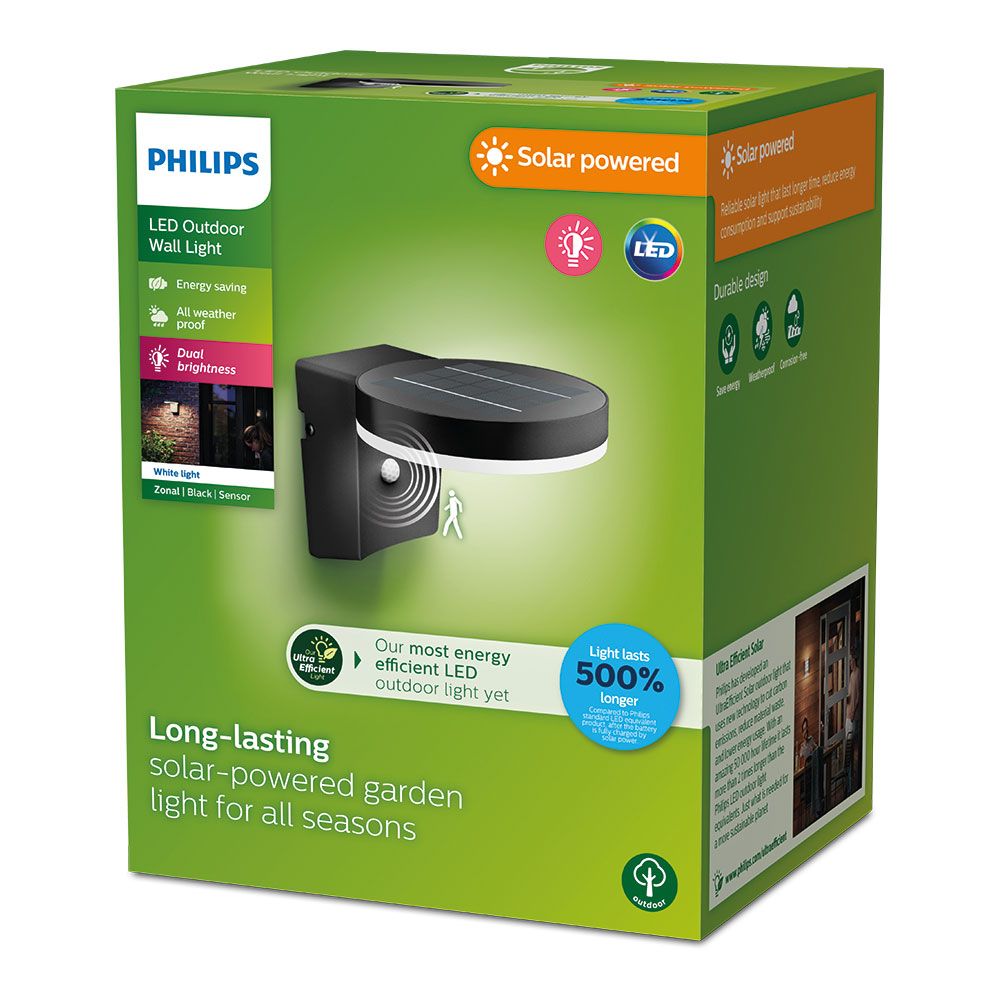 Aplique solar mural redondo ULTRAEFICIENTE,IP44 1,3W, 250Im 3000K, LUZ quente. philips - Image 3